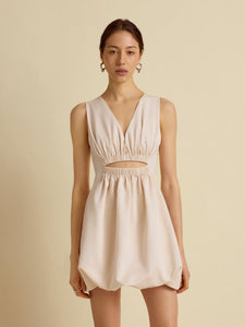 Cutout Cotton Bubble Dress in Ecru