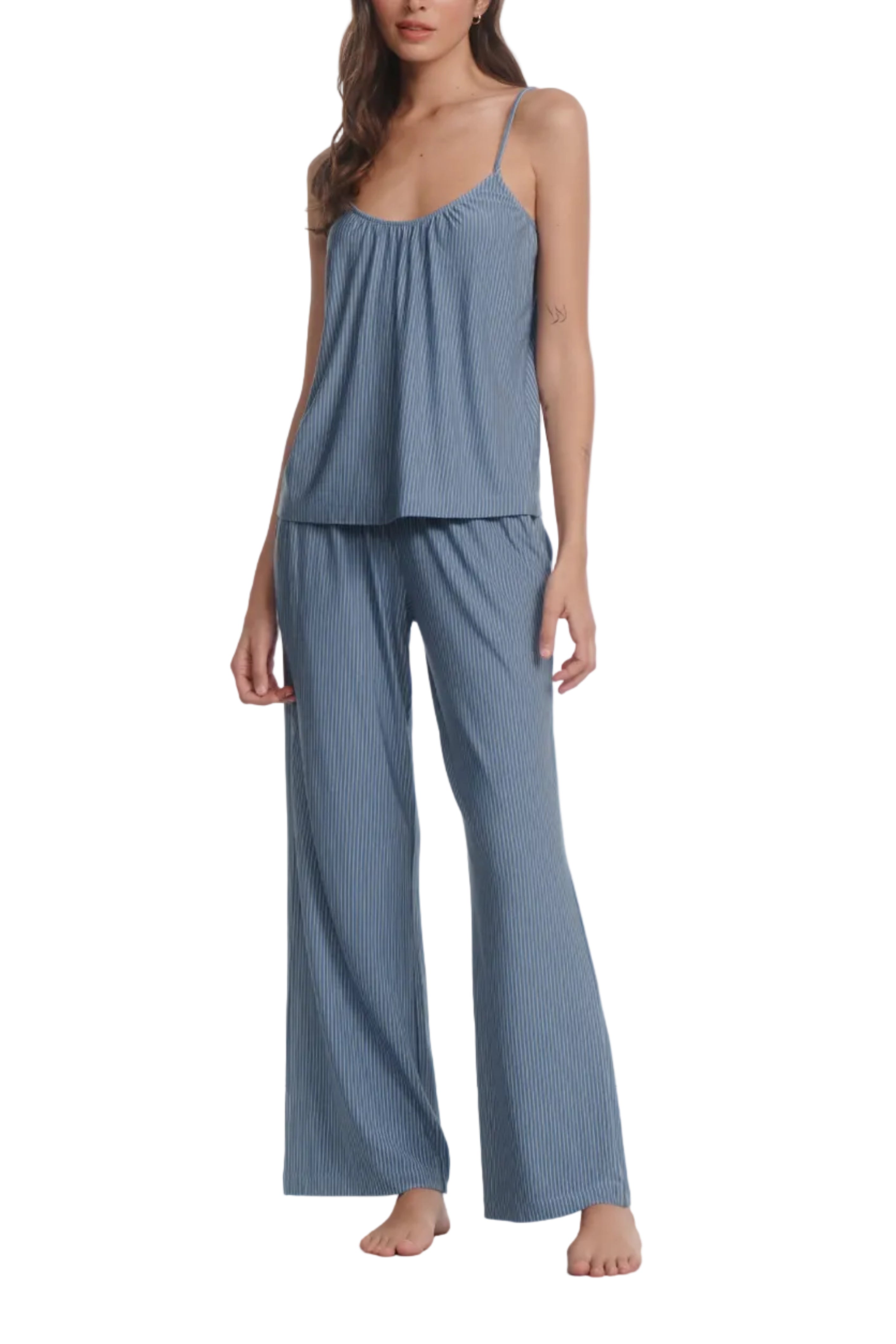 Gisele Printed Cami/Pant PJ Set in Duo Stripe Slate Blue