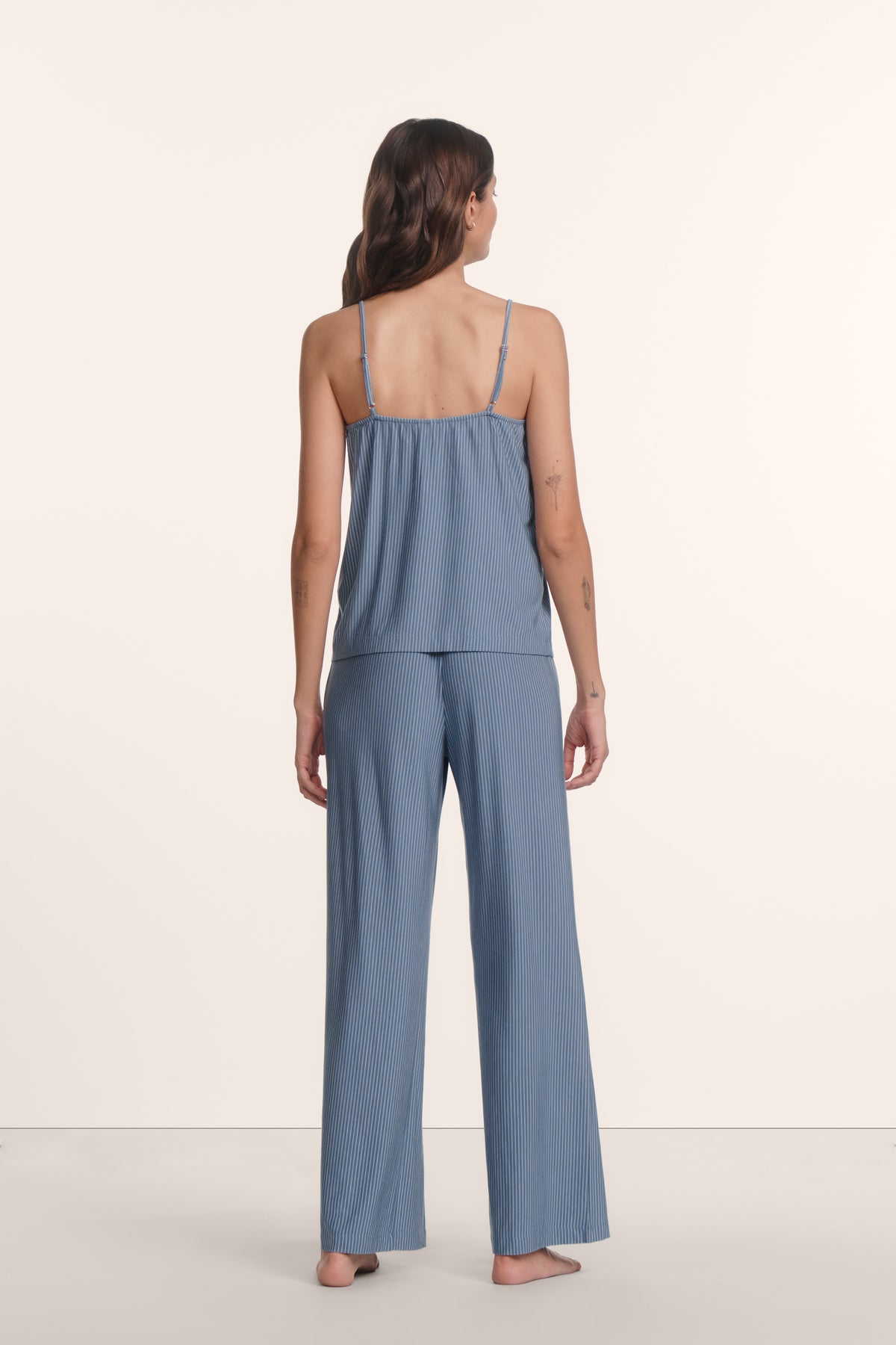 Gisele Printed Cami/Pant PJ Set in Duo Stripe Slate Blue
