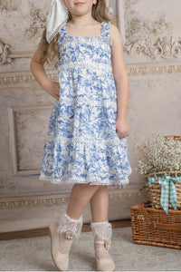 Jaylin Blue and White Linen Sleeveless Summer Dress - Petite Maison Kids