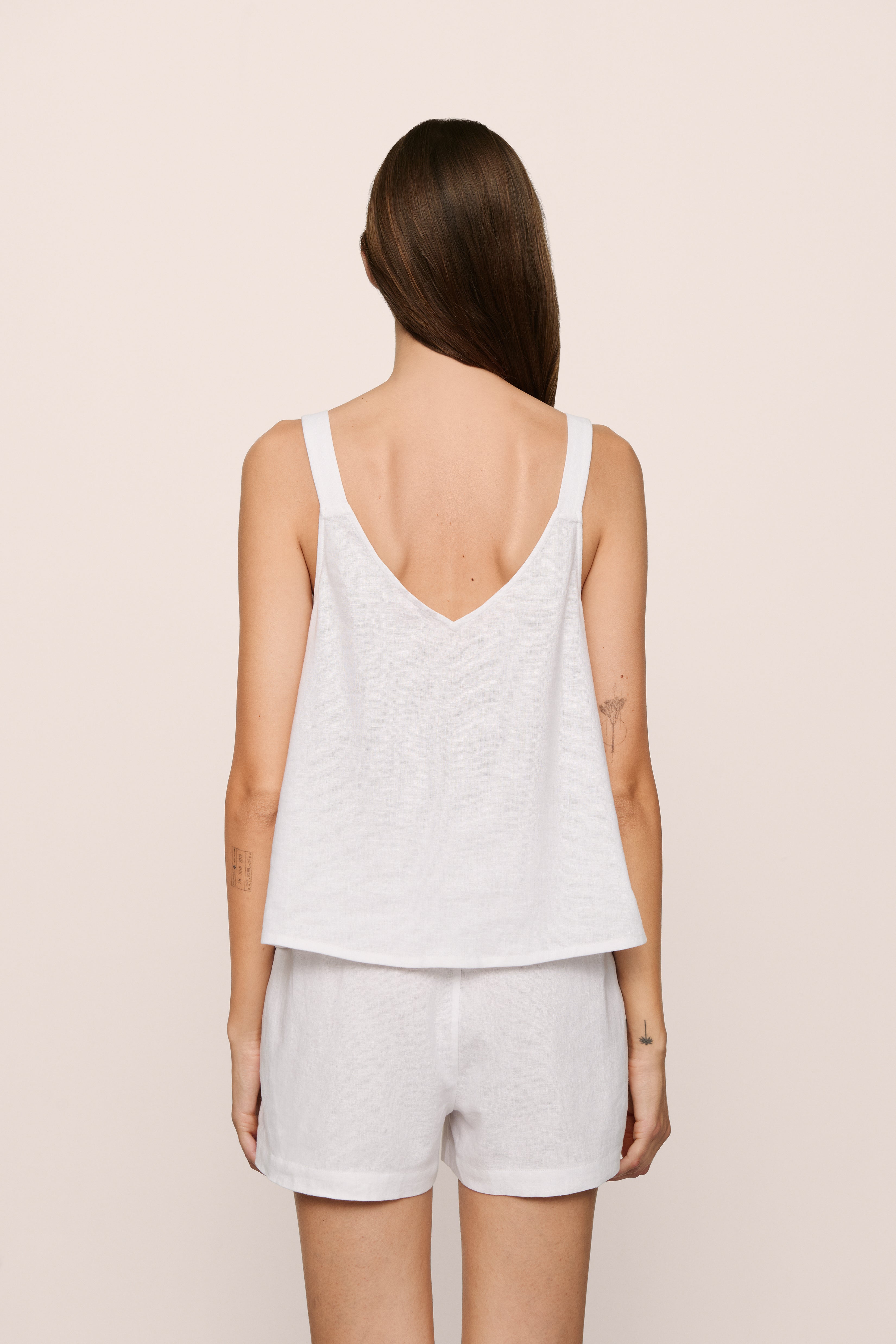 Linen Blend V Neck Cami in White