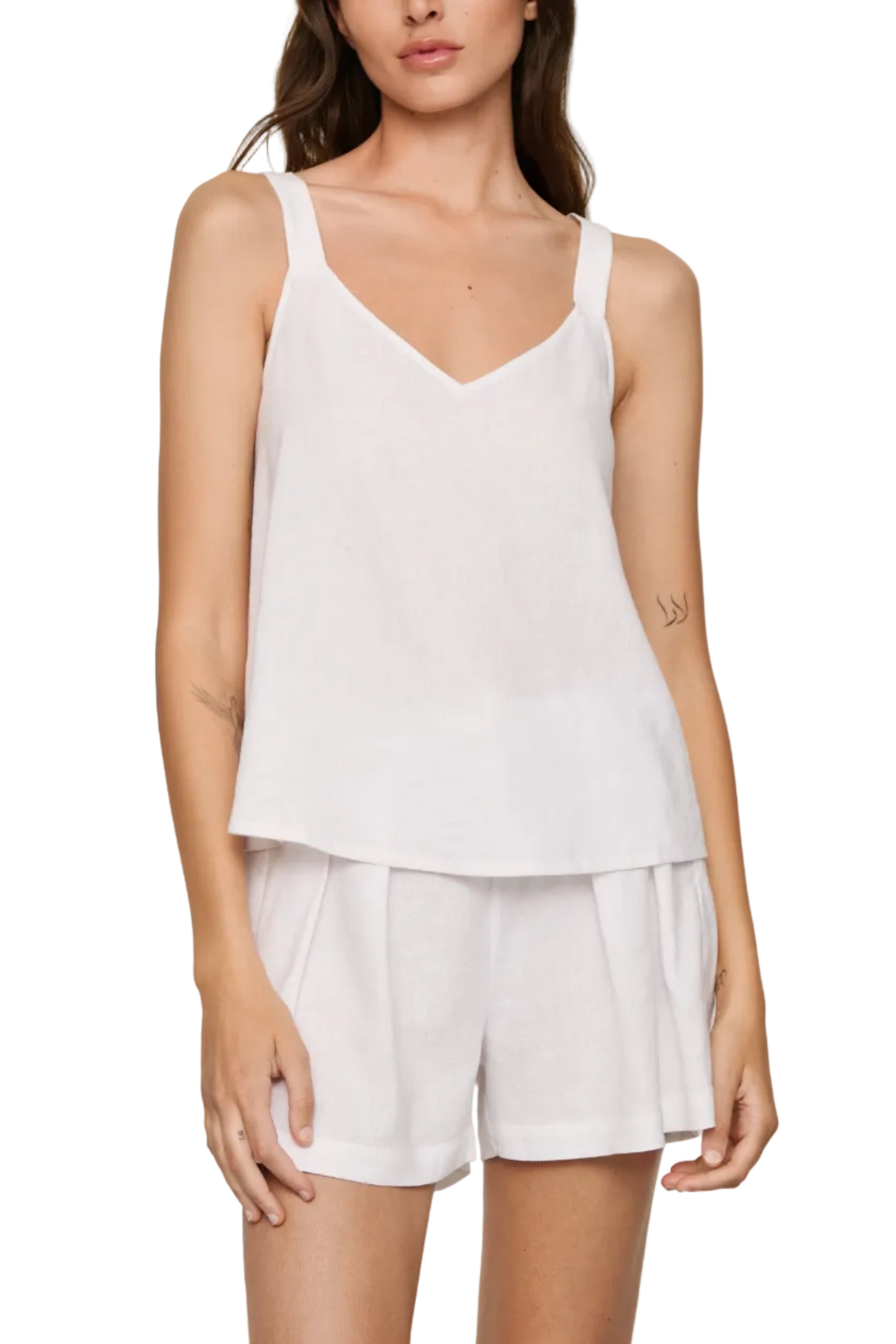 Linen Blend V Neck Cami in White