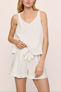 Linen Blend V Neck Cami in White
