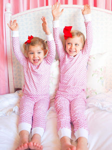 Sailor Hearts Two Piece Kids Pajamas in Posie Pink