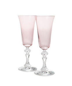 Estelle Colored Regal Flute With Clear Stem, Set of 2 in Rose