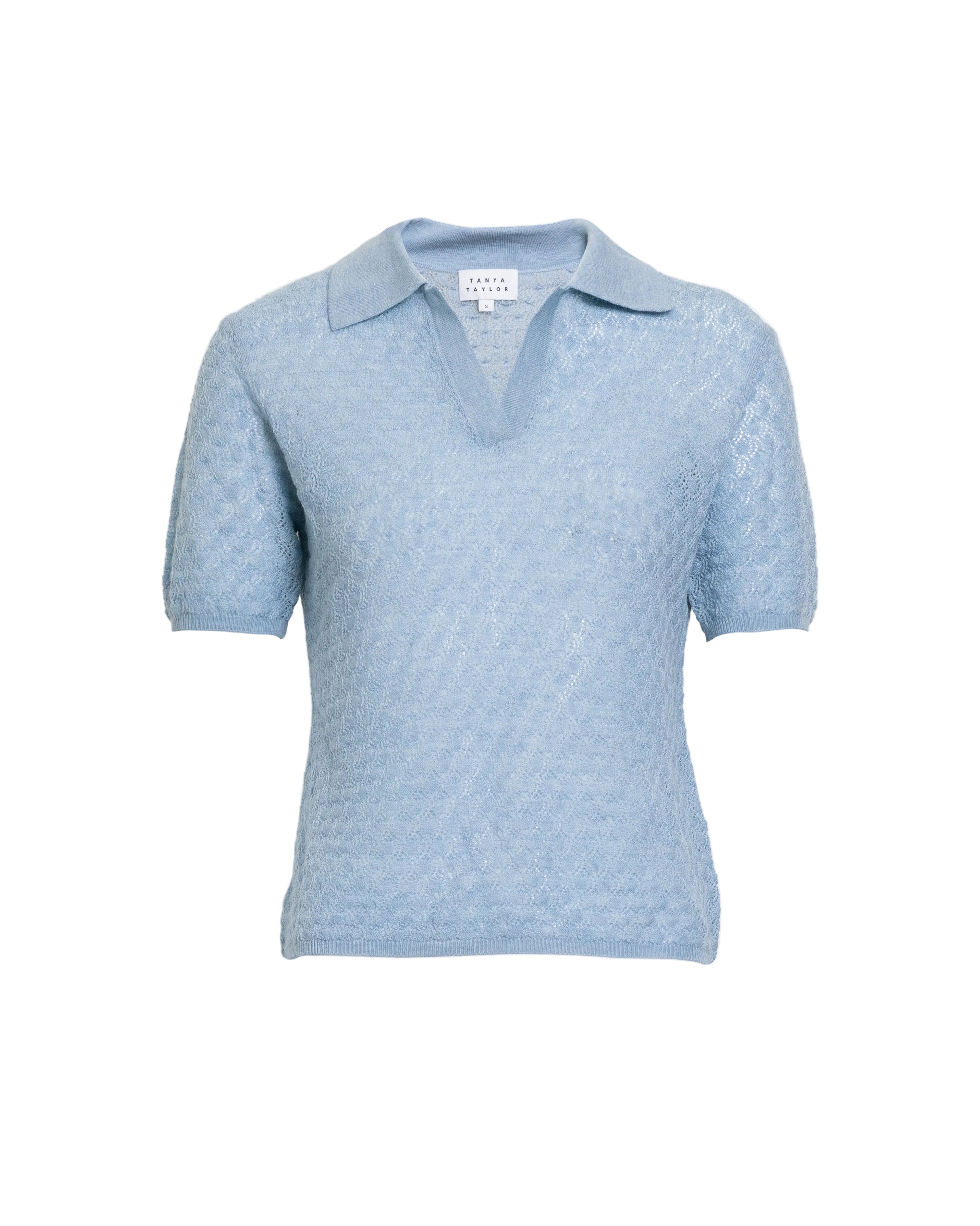 Camilla Pointelle Knit Top in Powder Blue