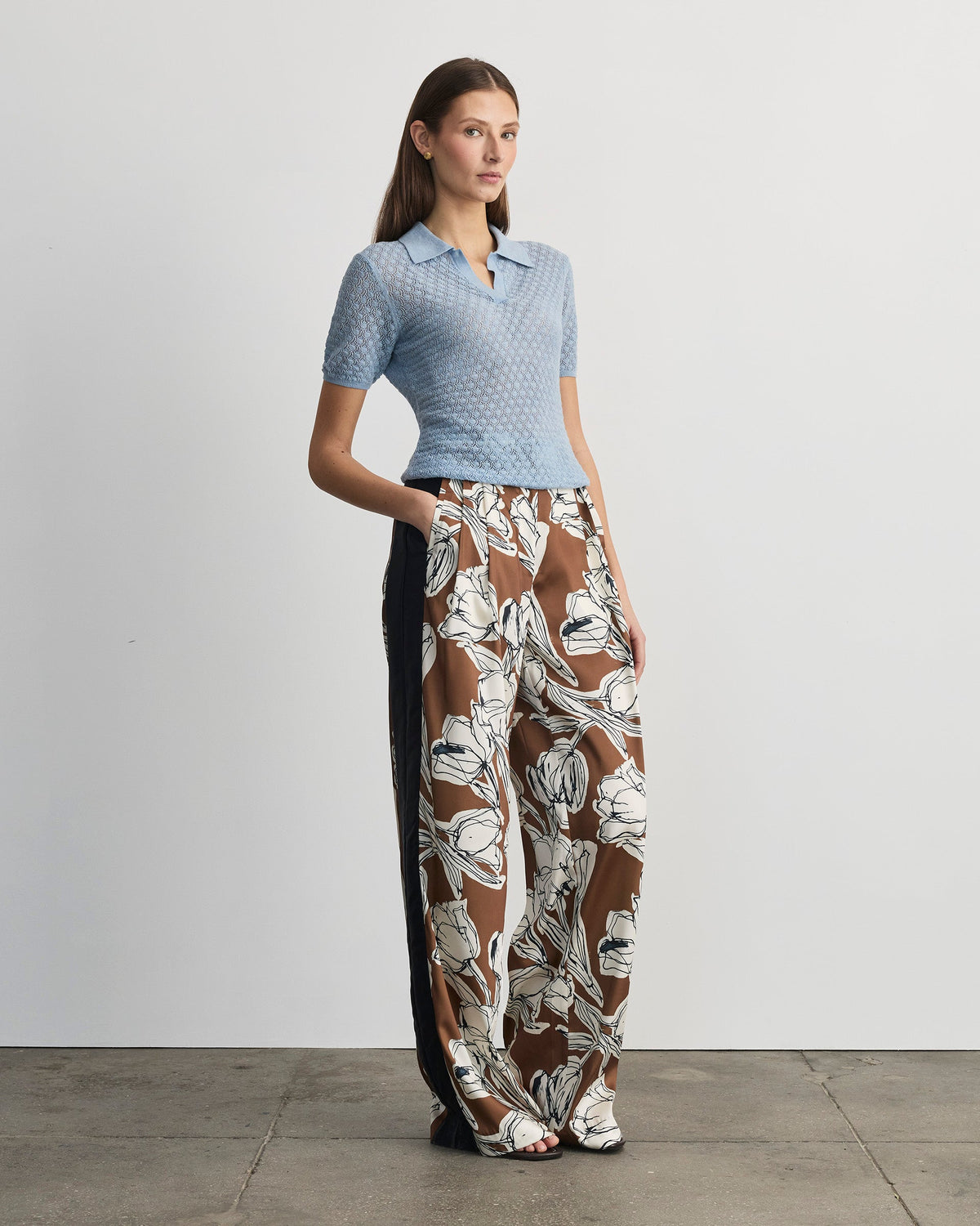 Camilla Pointelle Knit Top in Powder Blue