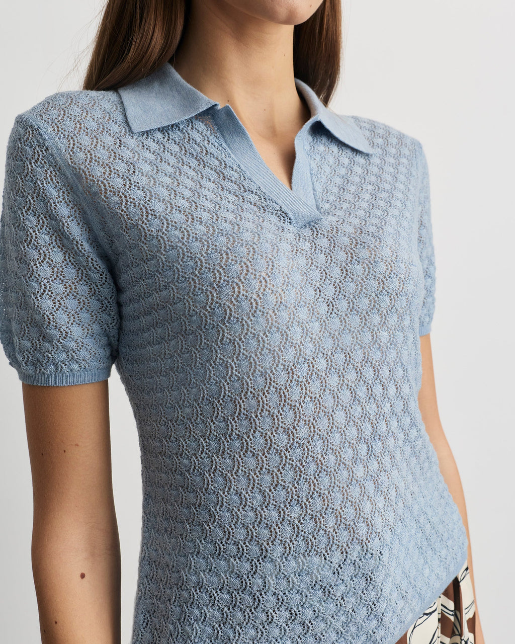 Camilla Pointelle Knit Top in Powder Blue