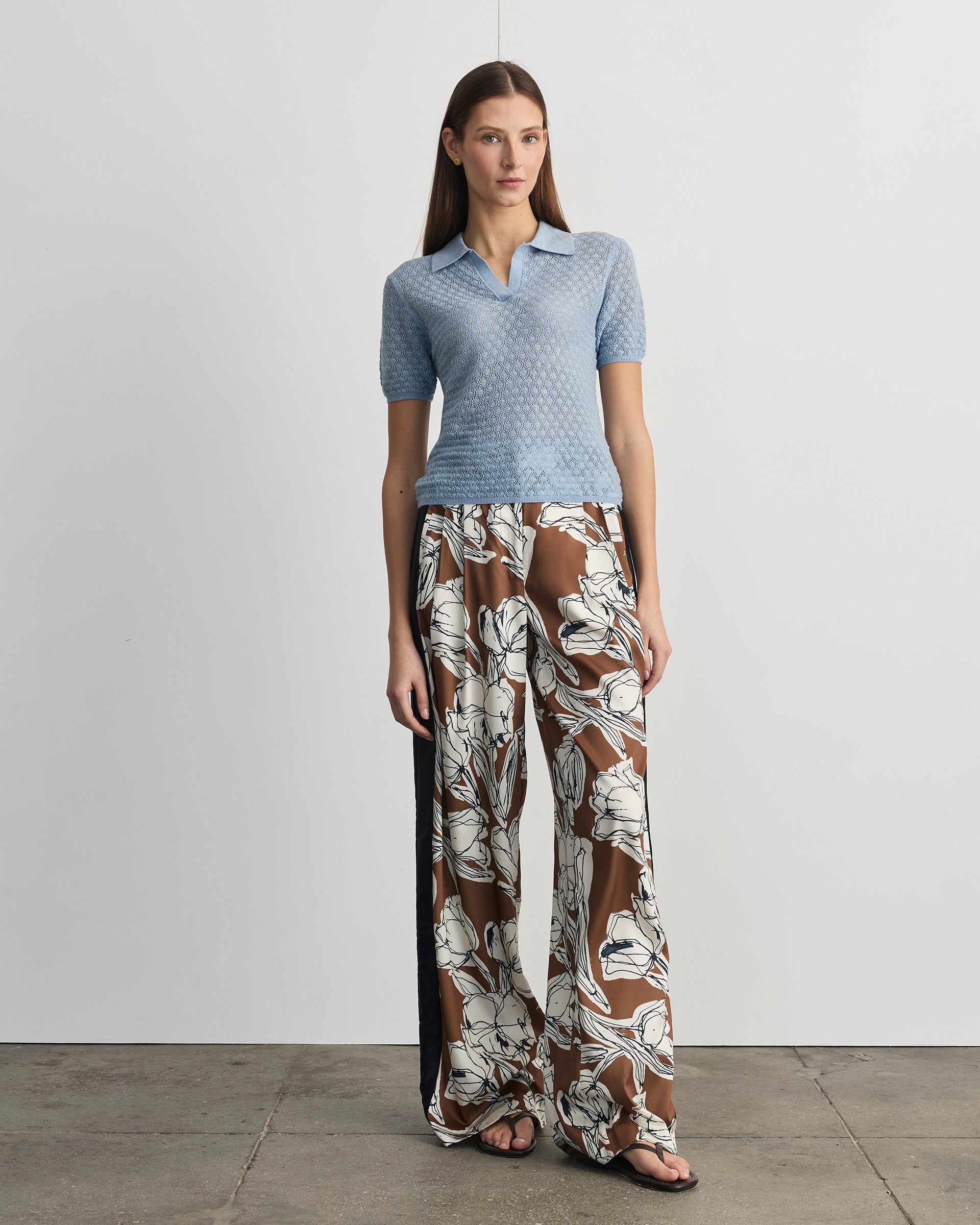 Camilla Pointelle Knit Top in Powder Blue