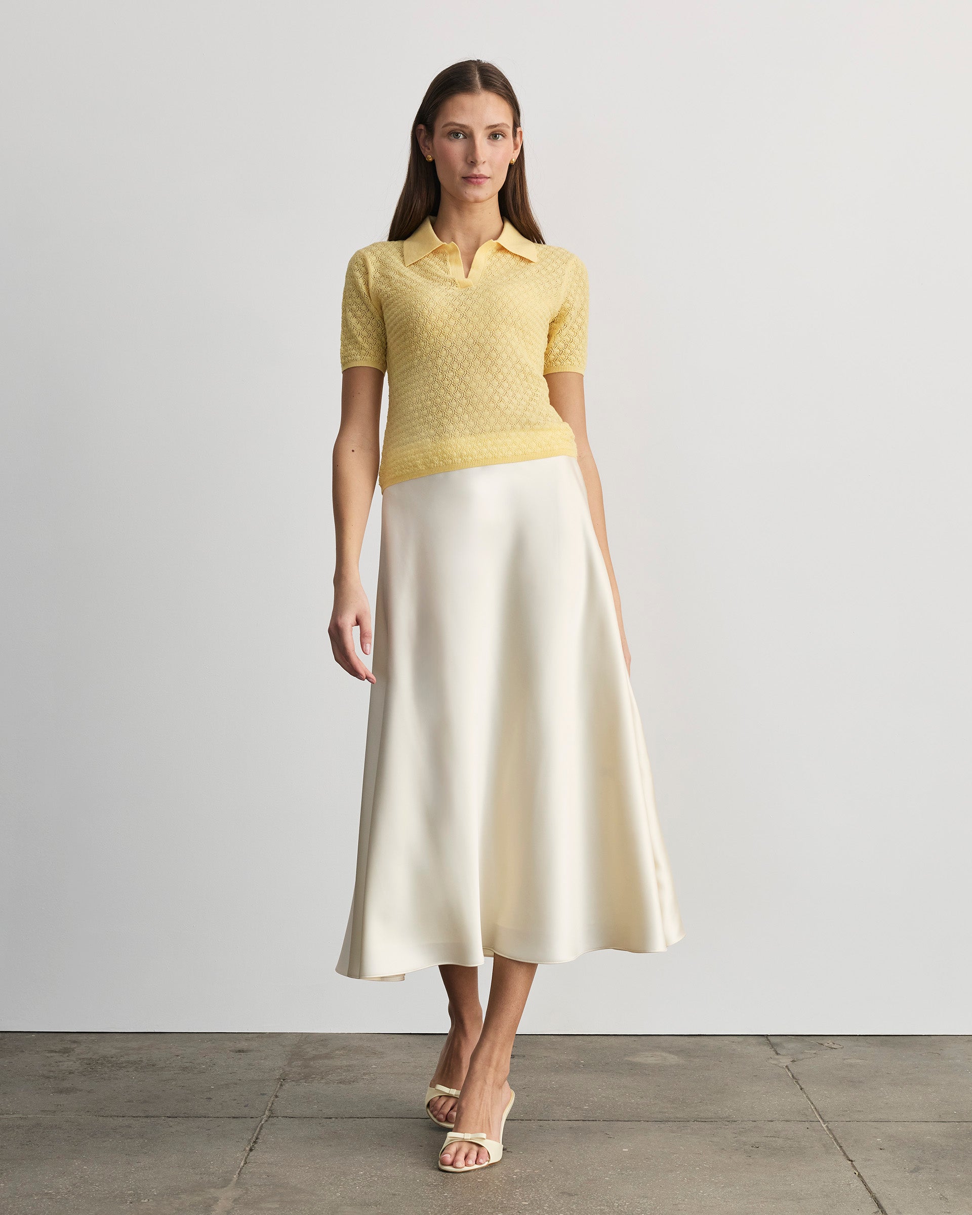 Camilla Pointelle Knit Top in Lemon Meringue