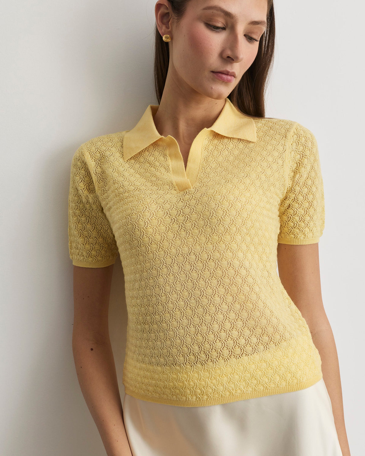 Camilla Pointelle Knit Top in Lemon Meringue