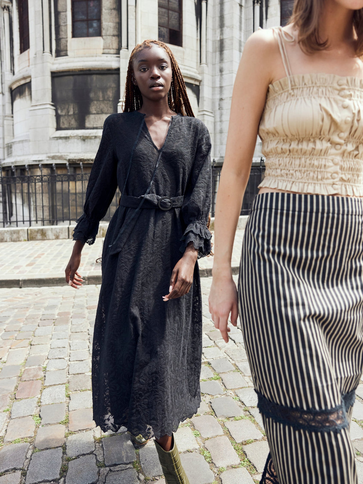 Penny Midi Dress in Black Crochet Lace