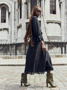 Penny Midi Dress in Black Crochet Lace