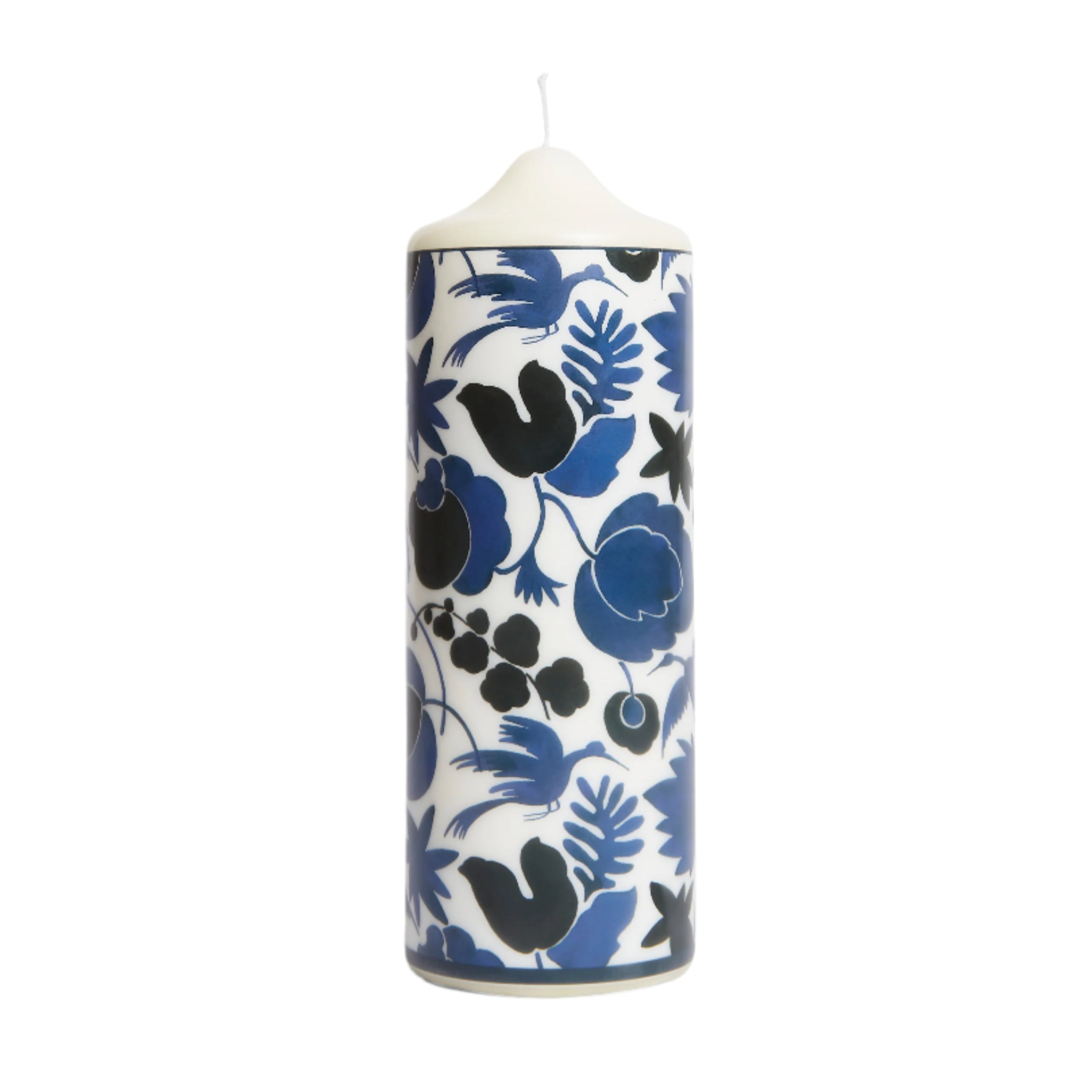 Printed Pillar Candle in Wildbird Blue