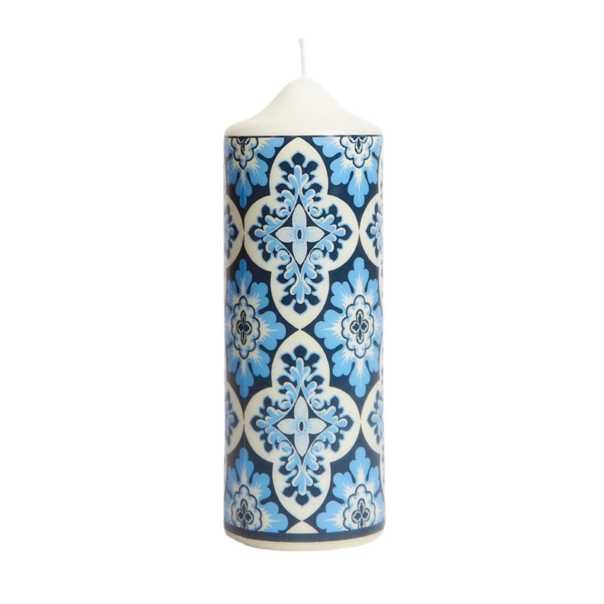 Printed Pillar Candle in Palazzo Blue