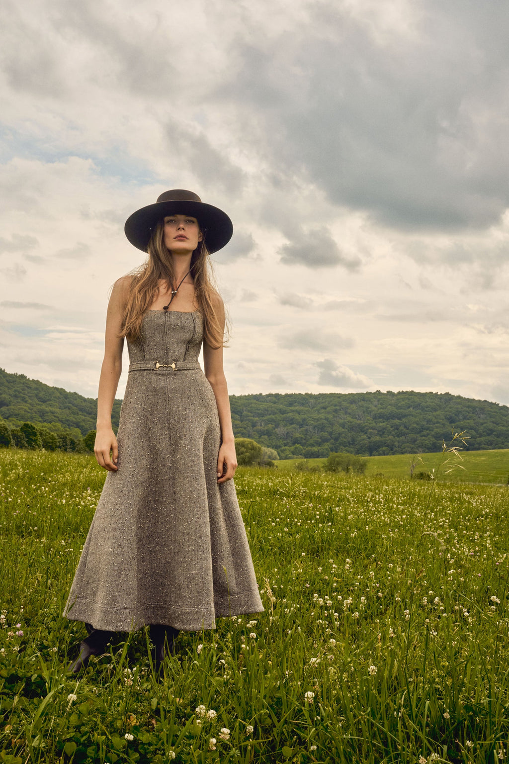 Dalia Midi Dress in Carlson Tweed Brown/Beige
