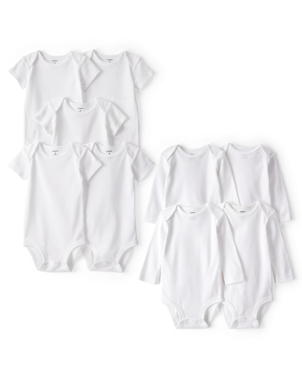 Baby 9-Pack Short Sleeve & Long Sleeve Cotton Bodysuits - White