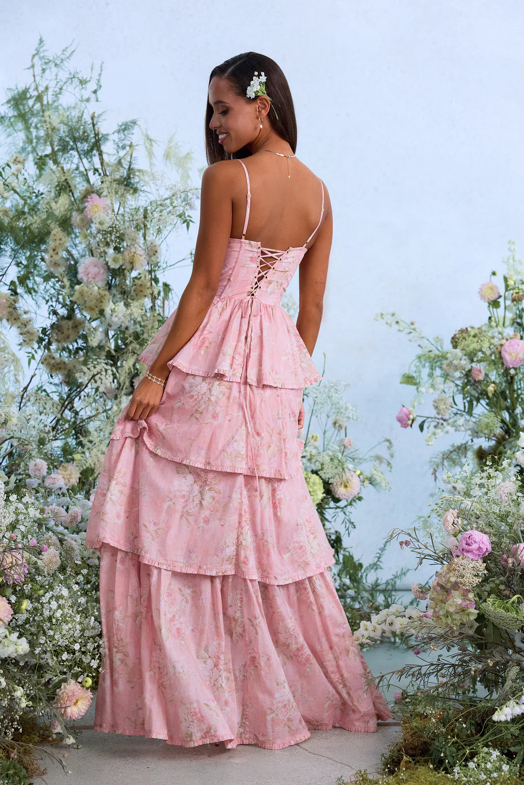 The Caterina Dress in Light Pink Tapestry Rose