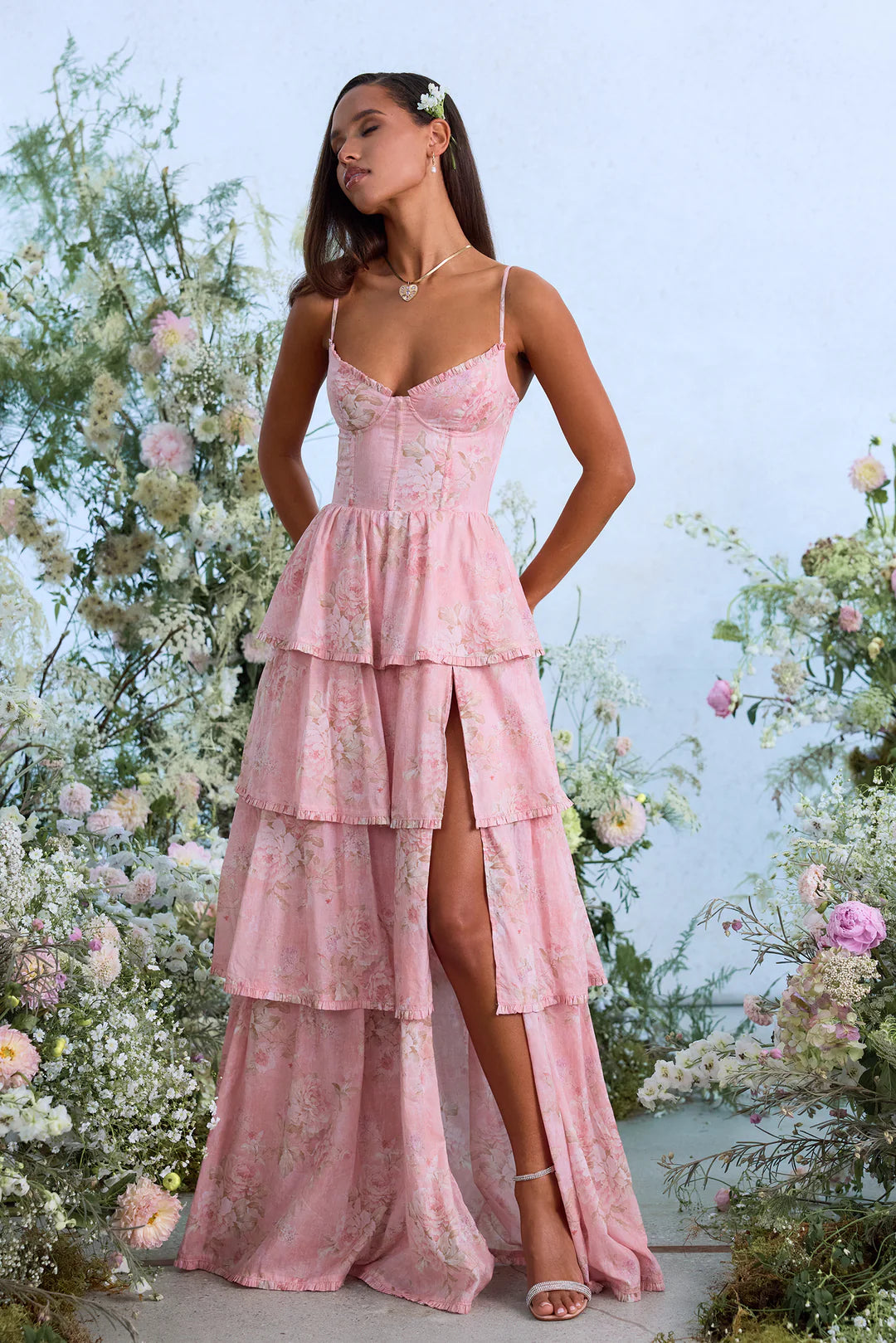 The Caterina Dress in Light Pink Tapestry Rose