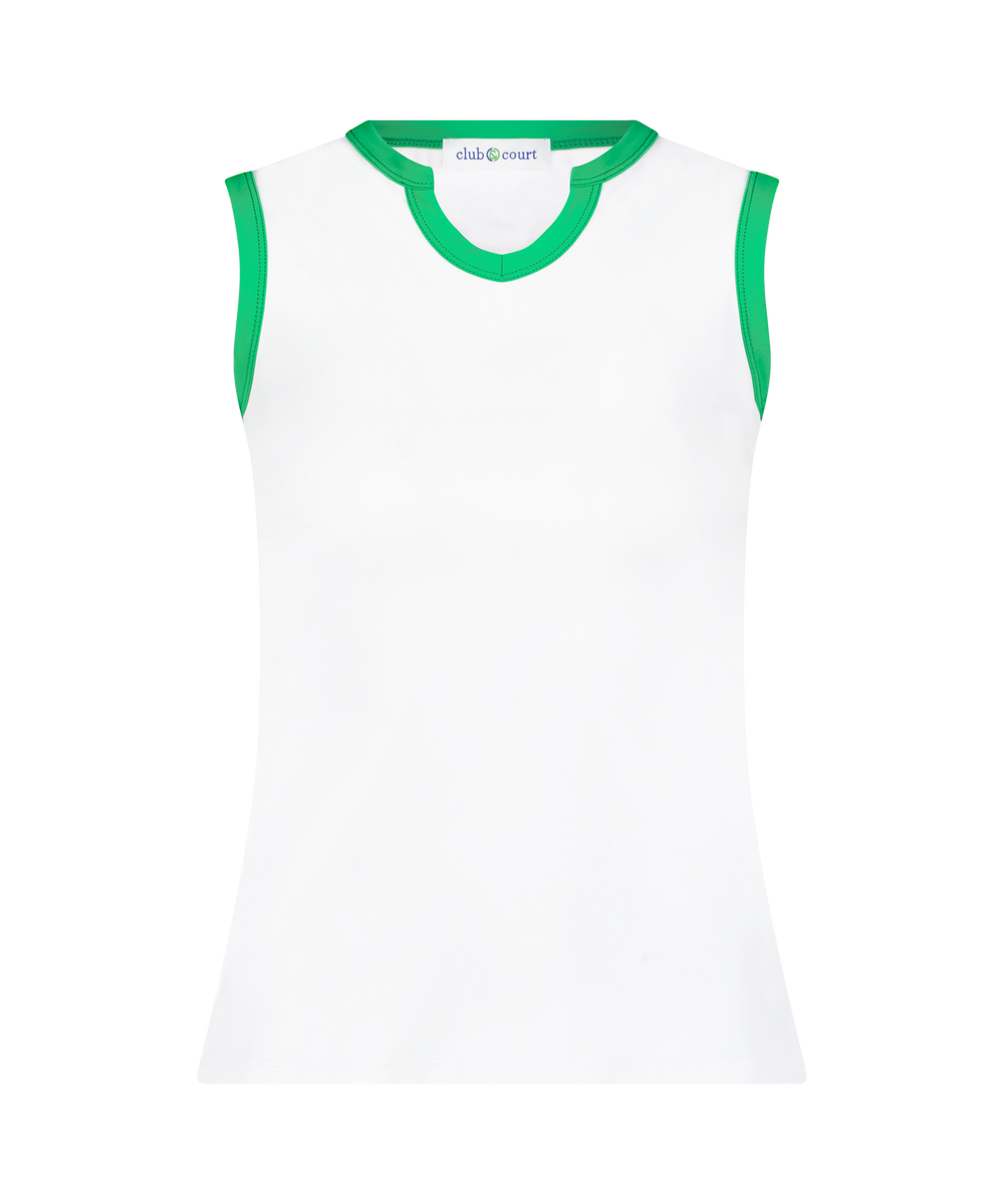 Stacy Tank in Bright White with Kelly Green Trim