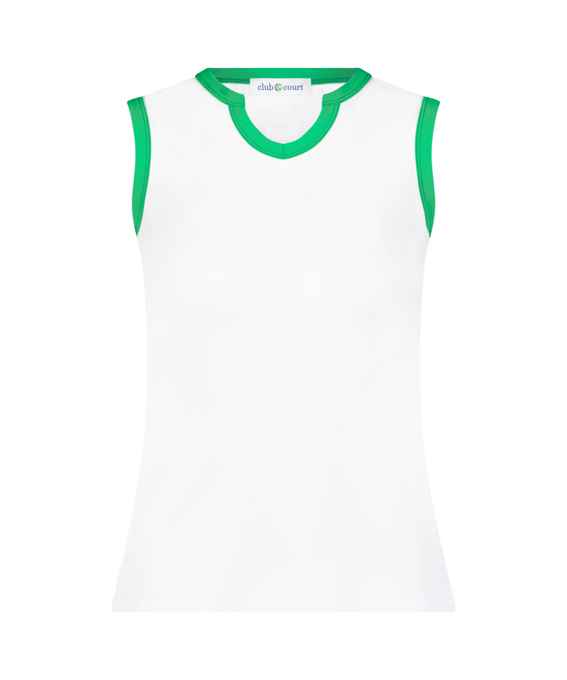 Stacy Tank in Bright White with Kelly Green Trim