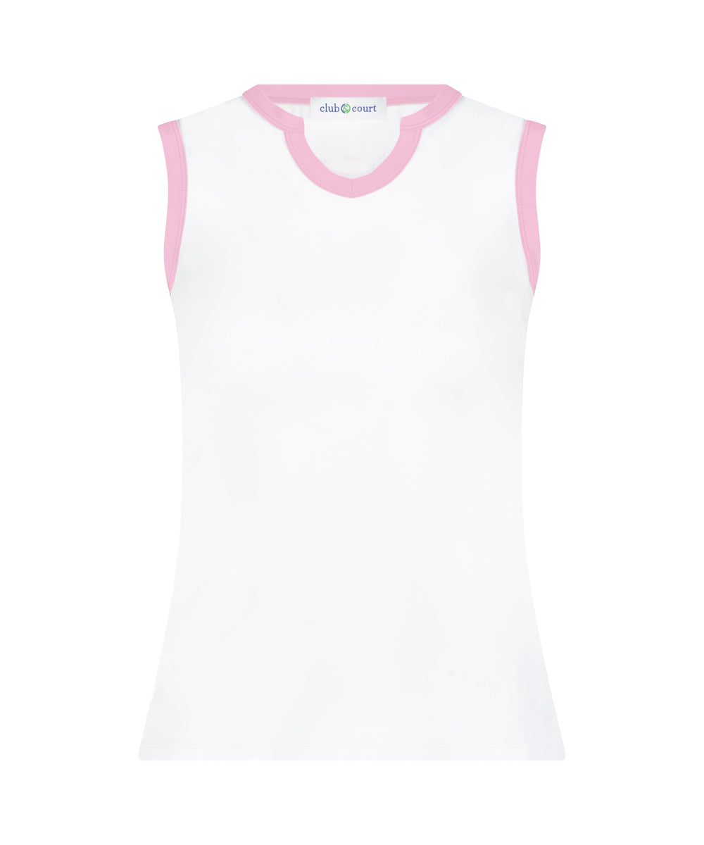 Stacy Tank in Bright White with Pink Trim