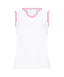 Stacy Tank in Bright White with Pink Trim