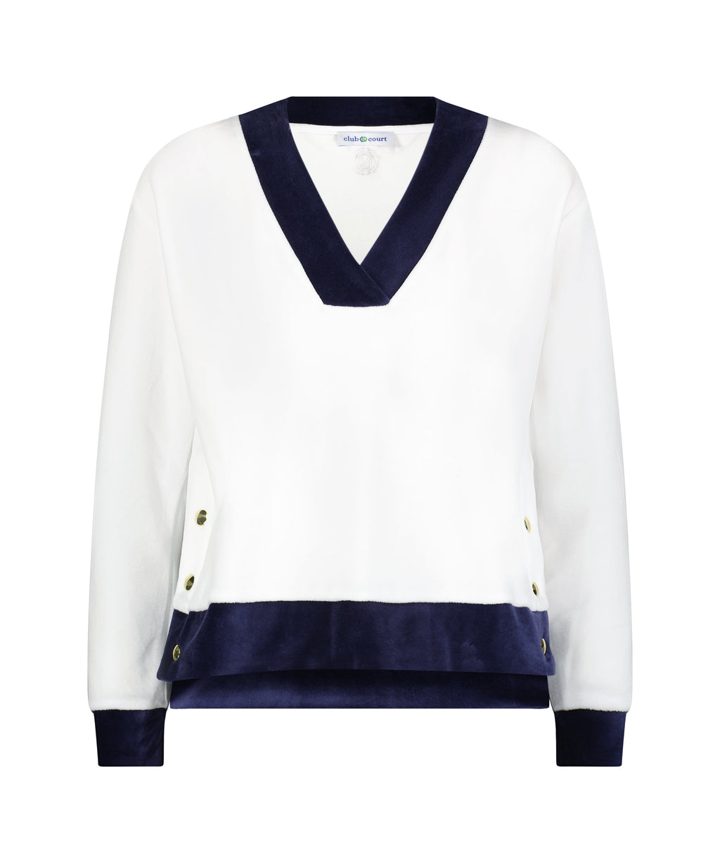 Farrah Pullover in White with Navy Trim