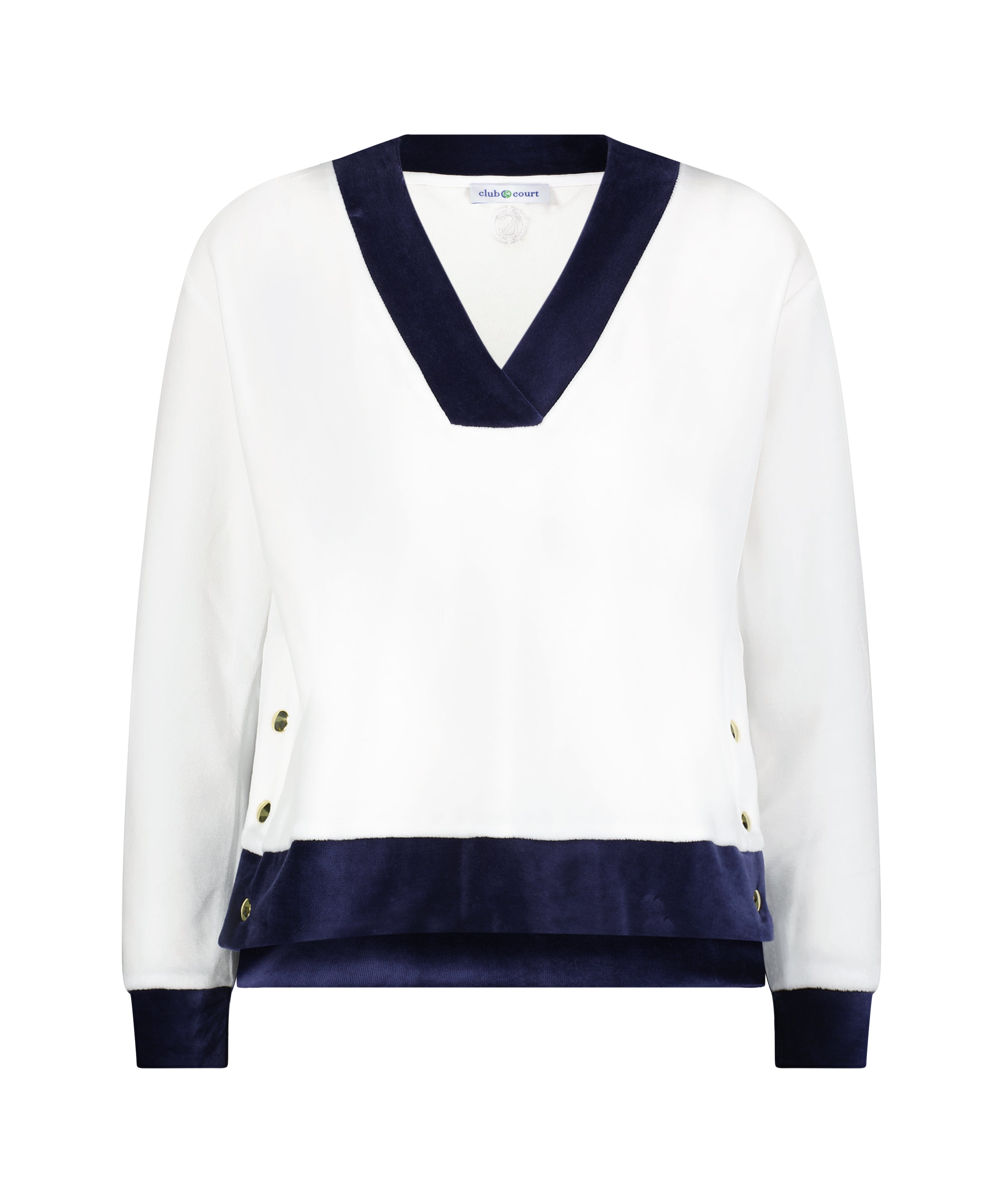 Farrah Pullover in White with Navy Trim
