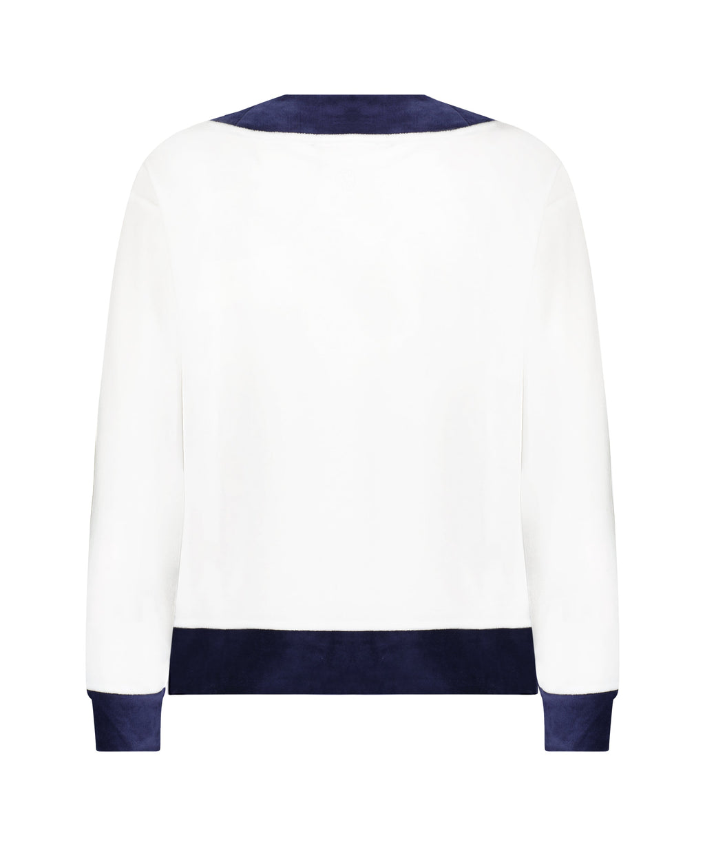 Farrah Pullover in White with Navy Trim
