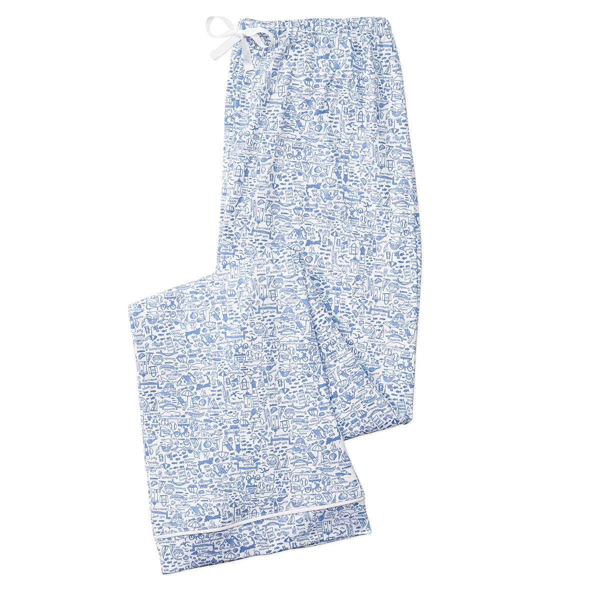 Joy Street Cape Cod Women Long Button Front Pajama Pant, blue