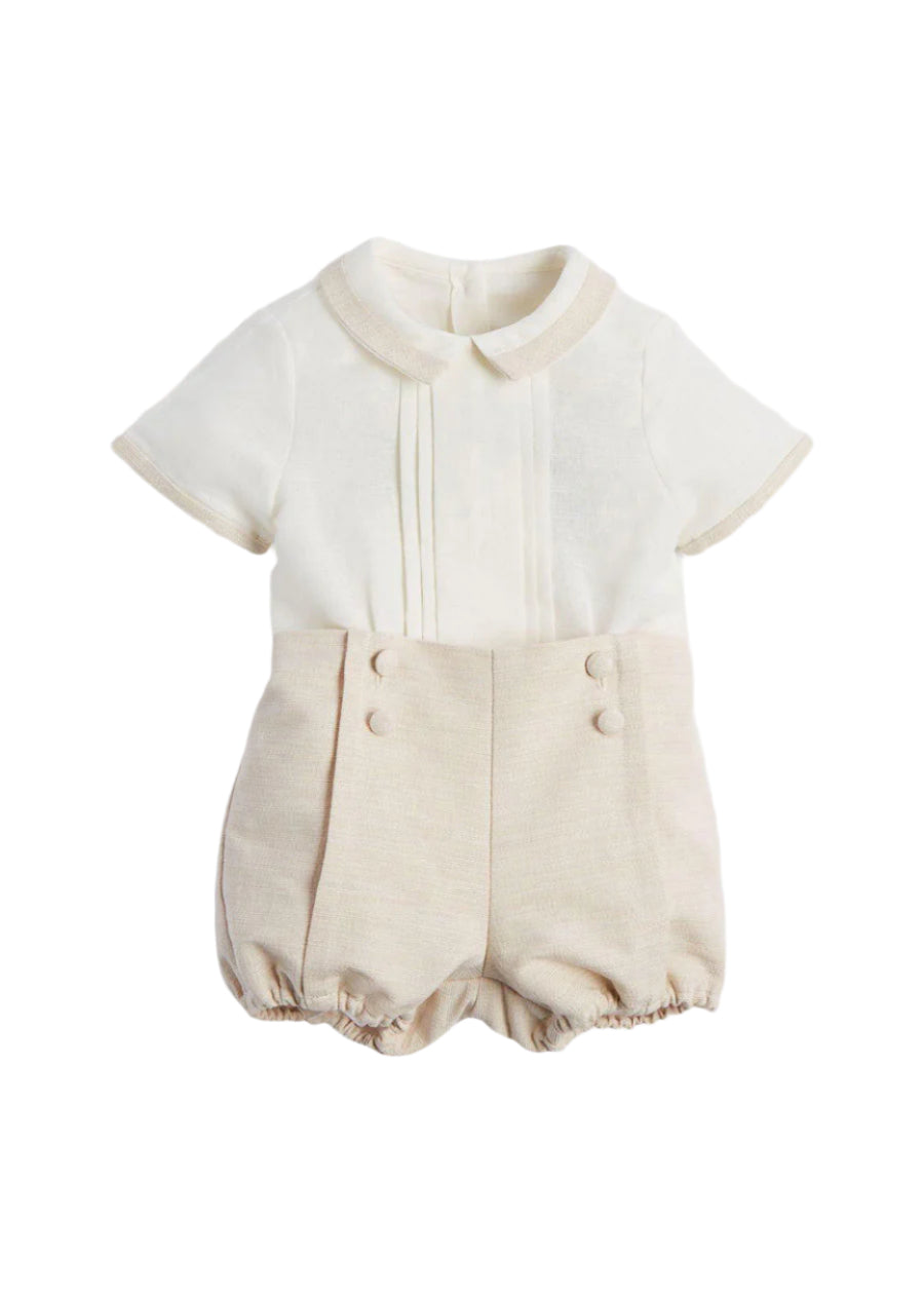 Baby Boy Celebration Beige Bloomers and Linen Shirt Set (12mths-3yrs) Sets  from Pepa London