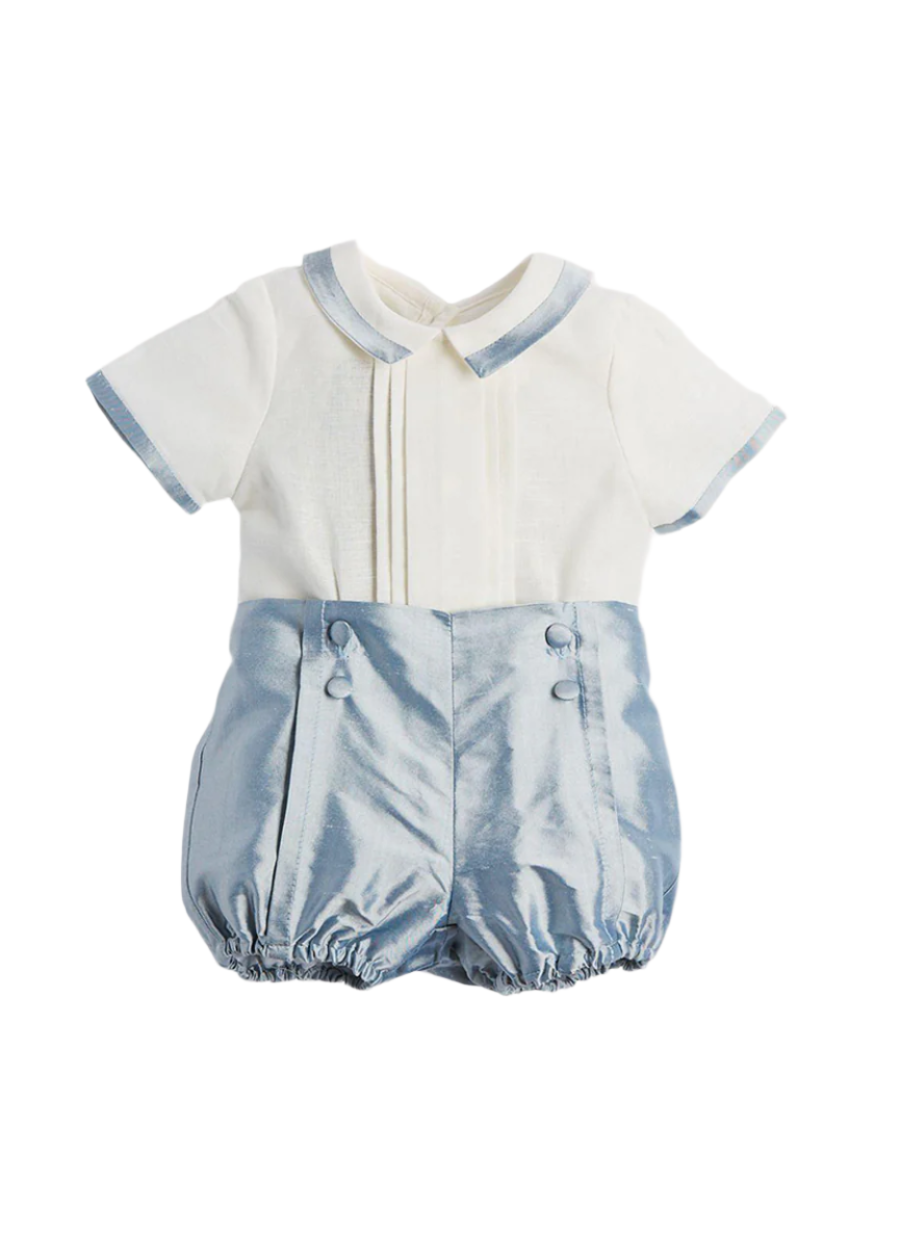 Baby Boy Celebration Blue Silk Bloomers and Linen Shirt Set (12mths-4yrs) Sets from Pepa London
