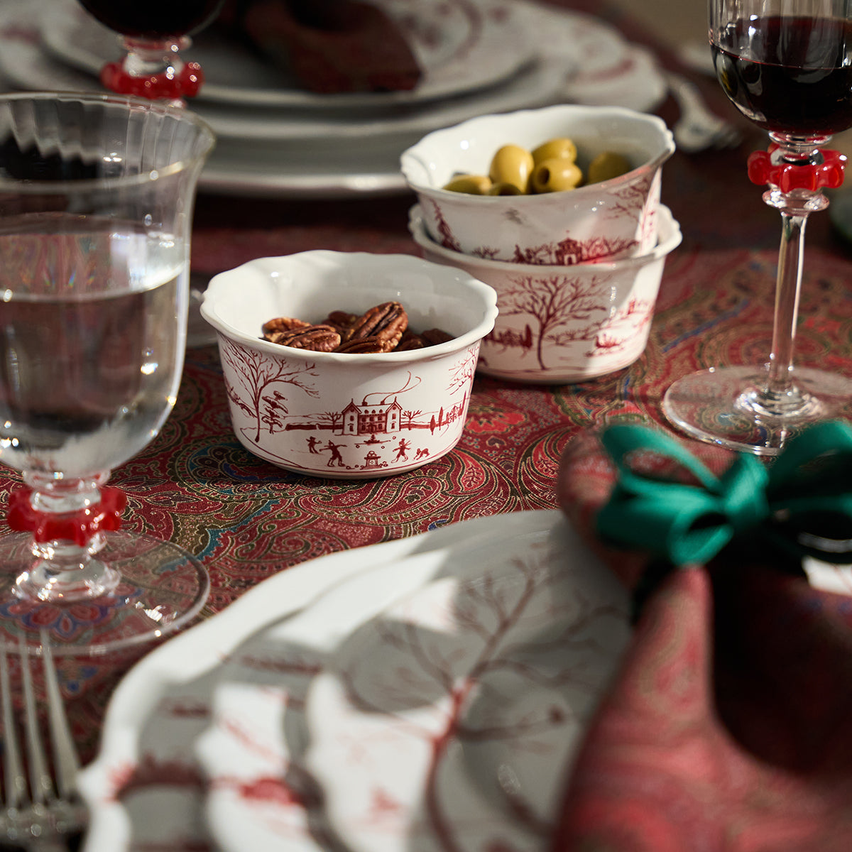 Country Estate Winter Frolic Ramekin in Ruby