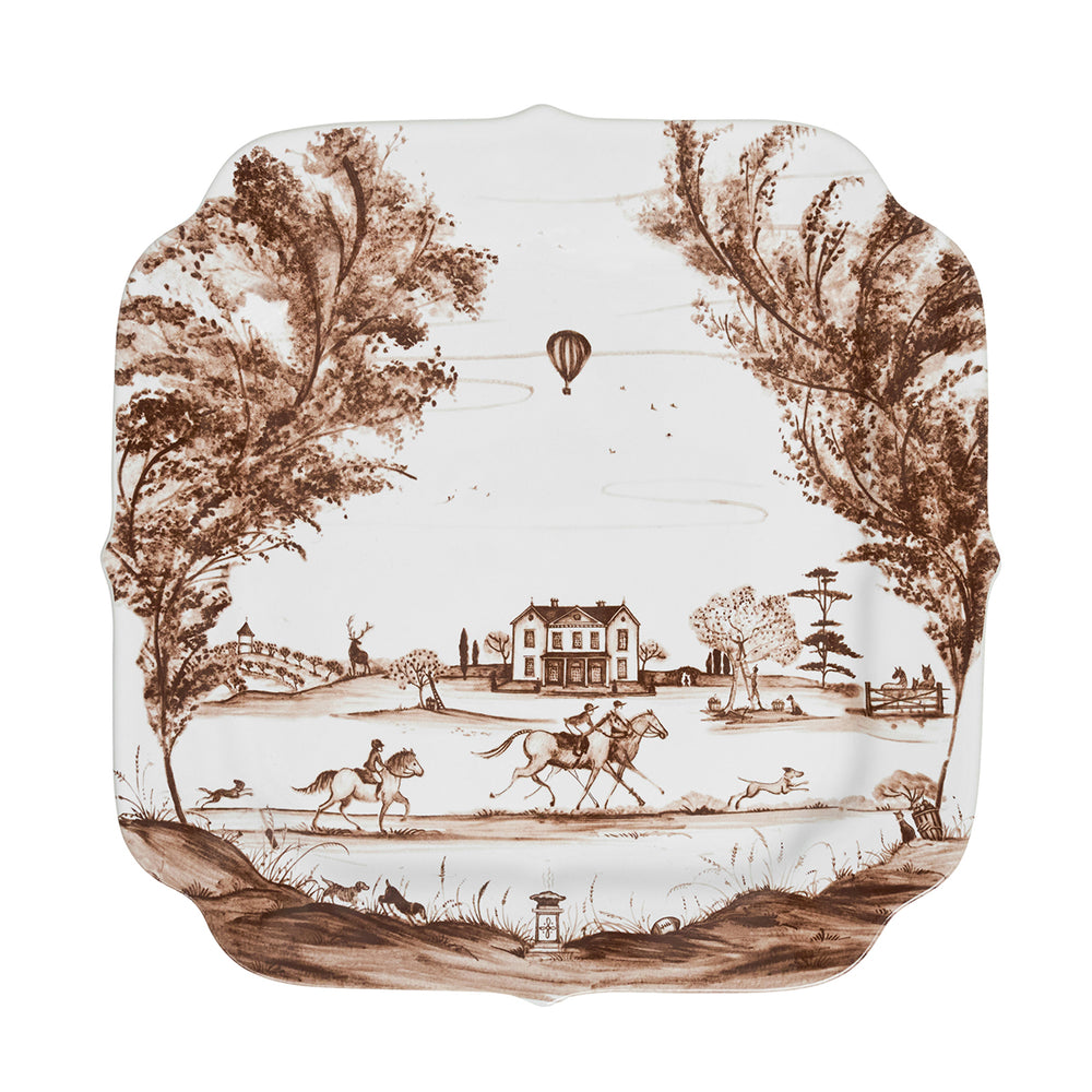Front view of Country Estate Harvest 12-inch tray showcasing sepia horses and a country estate scene