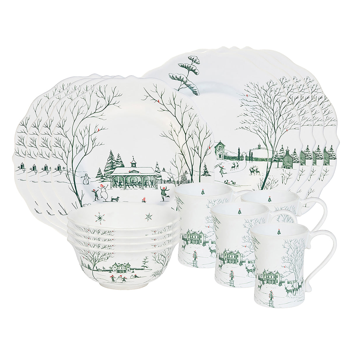 Country Estate Winter Frolic Place Setting in Evergreen, Set of 16