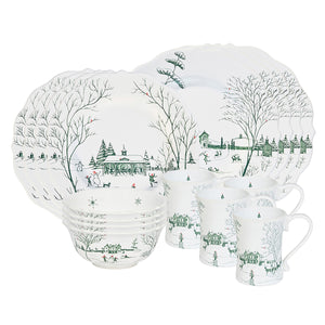 Country Estate Winter Frolic Place Setting in Evergreen, Set of 16