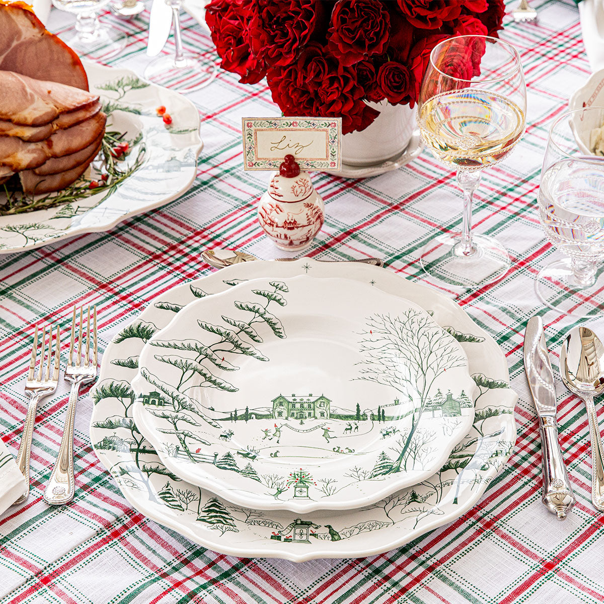 Country Estate Winter Frolic Place Setting in Evergreen, Set of 16