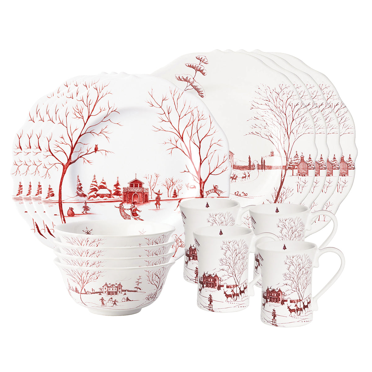 Country Estate Winter Frolic 16-Piece Place Setting in Ruby