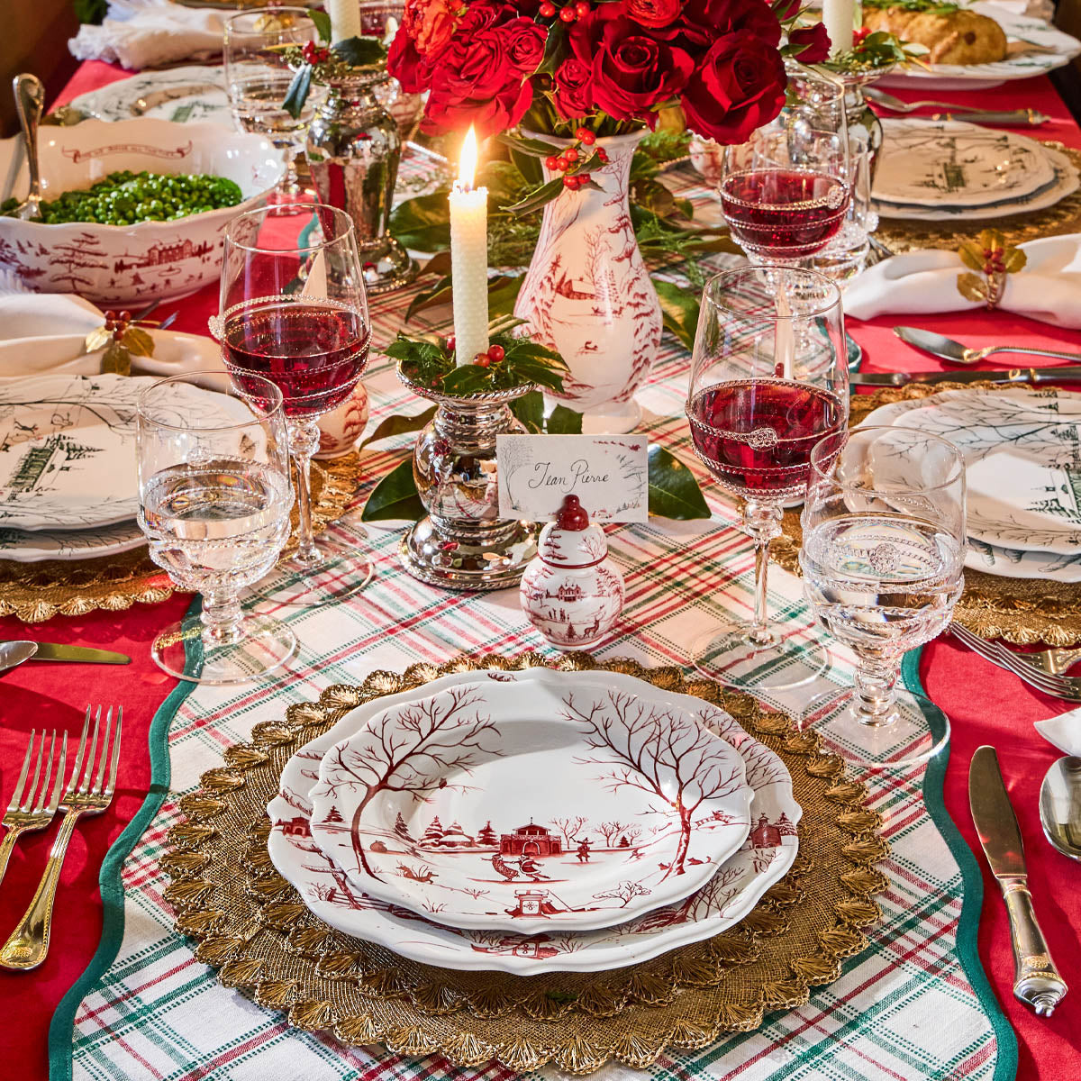 Country Estate Winter Frolic 16-Piece Place Setting in Ruby