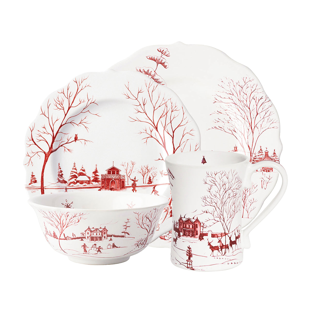 Country Estate Winter Frolic 4-Piece Place Setting in Ruby