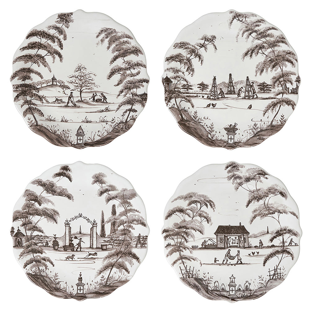 Country Estate Party Plate Assorted, Set of 4 in Flint Grey