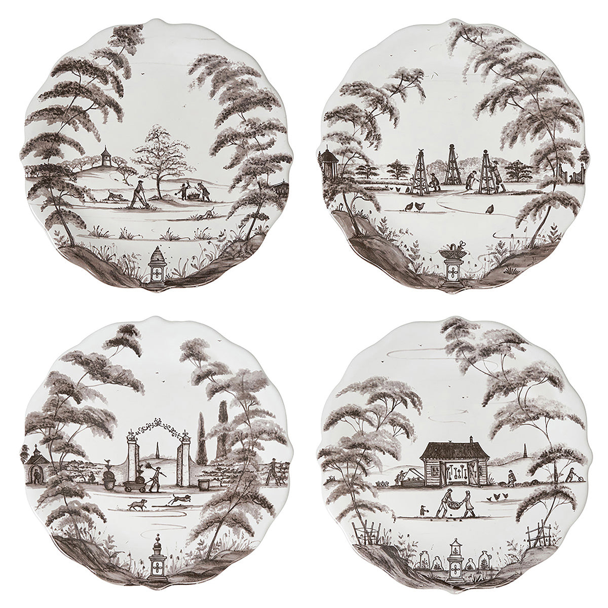 Country Estate Party Plate Assorted, Set of 4 in Flint Grey