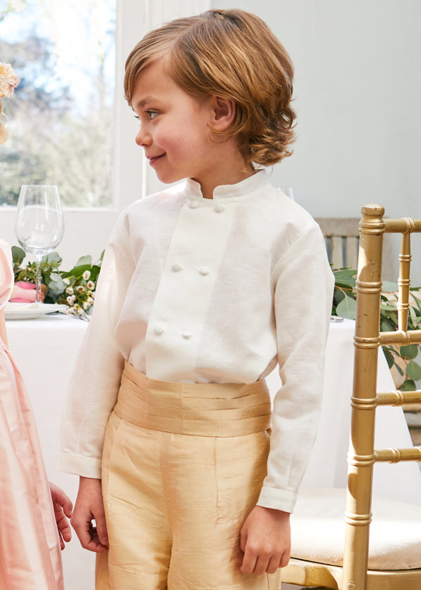 Boy's white double-breasted Mandarin collar shirt (12mths-10yrs) Shirts  from Pepa London