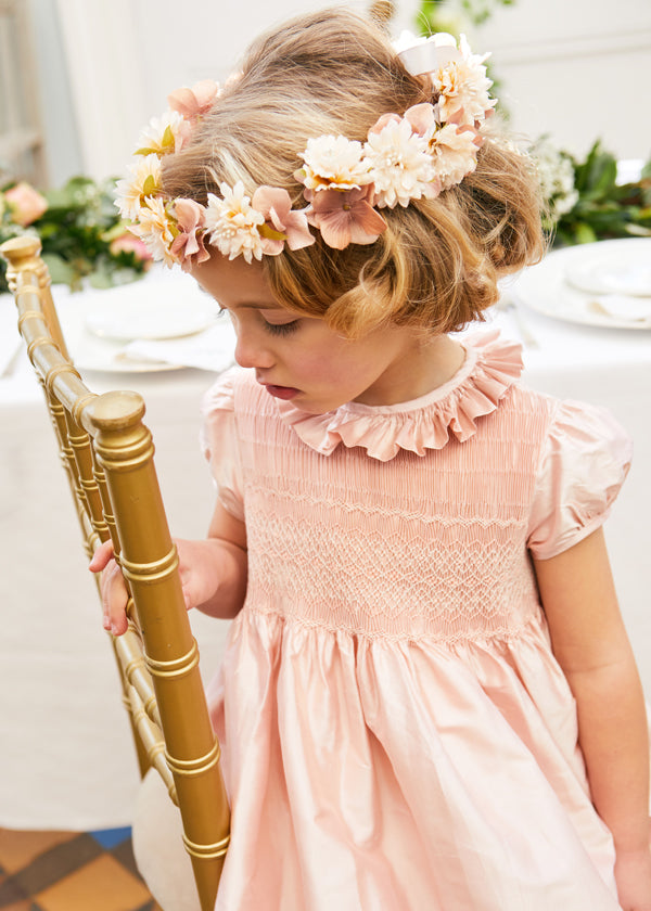 Girls Silk Hand Smocked Celebration Dress in Pink (6mths-10yrs) Dresses from Pepa London