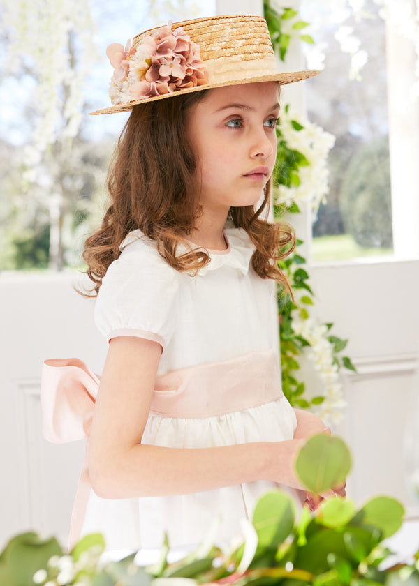 Flower Girl Ivory Dress with Pink Silk Sash (6mths-10yrs) Dresses from Pepa London