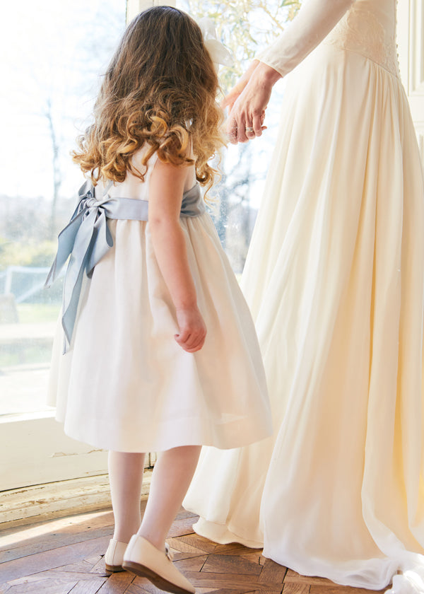 Pepa London Sleeveless Ivory Flower Girl Dress with Blue Silk Sash (6mths-12yrs) Luxury Childrenswear Pepa London Sleeveless Ivory Flower Girl Dress with Blue Silk Sash (6mths-12yrs) Luxury Childrenswear