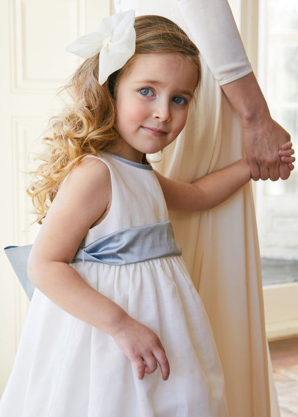 Pepa London Sleeveless Ivory Flower Girl Dress with Blue Silk Sash (6mths-12yrs) Luxury Childrenswear Pepa London Sleeveless Ivory Flower Girl Dress with Blue Silk Sash (6mths-12yrs) Luxury Childrenswear