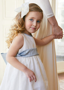 Sleeveless Ivory Flower Girl Dress with Blue Silk Sash (6mths-10yrs) Dresses from Pepa London