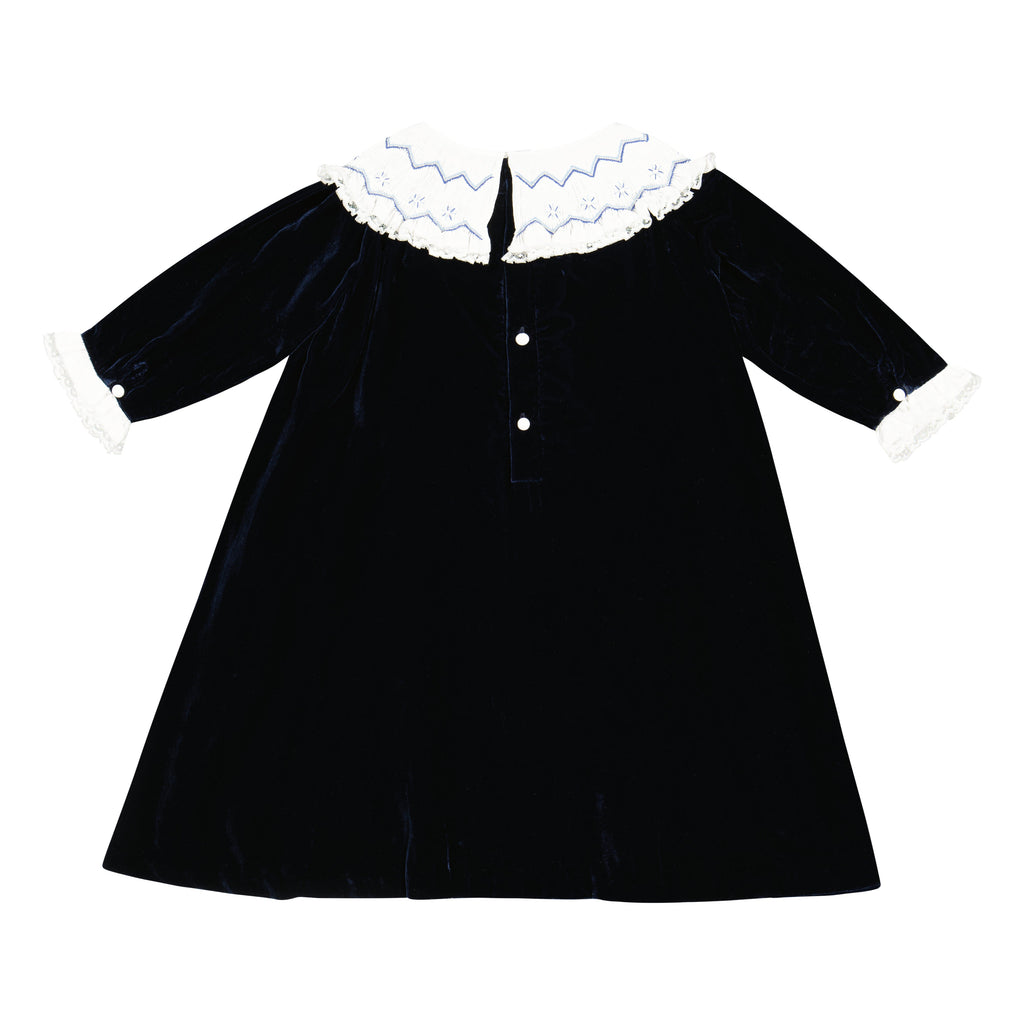 Celeste Navy Velvet Long Sleeve Bishop Dress